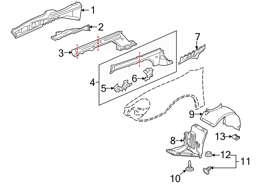 Diagram FENDER. STRUCTURAL COMPONENTS & RAILS. for your 2006 Porsche Cayenne  Base Sport Utility 