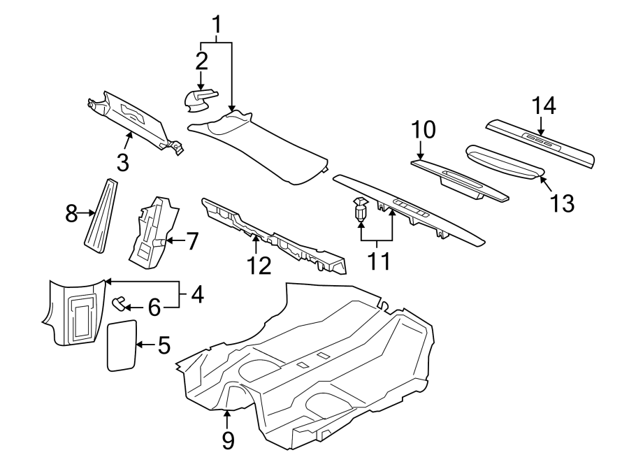 Diagram PILLARS. ROCKER & FLOOR. INTERIOR TRIM. for your Porsche Cayenne  