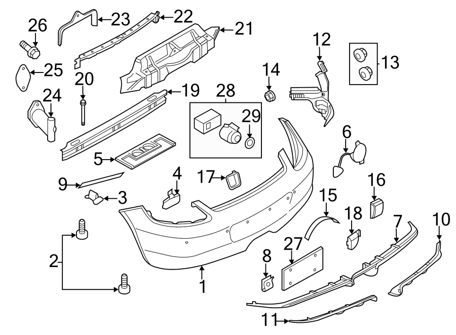 Diagram REAR BUMPER. BUMPER & COMPONENTS. for your 2018 Porsche Cayenne  Base Sport Utility 