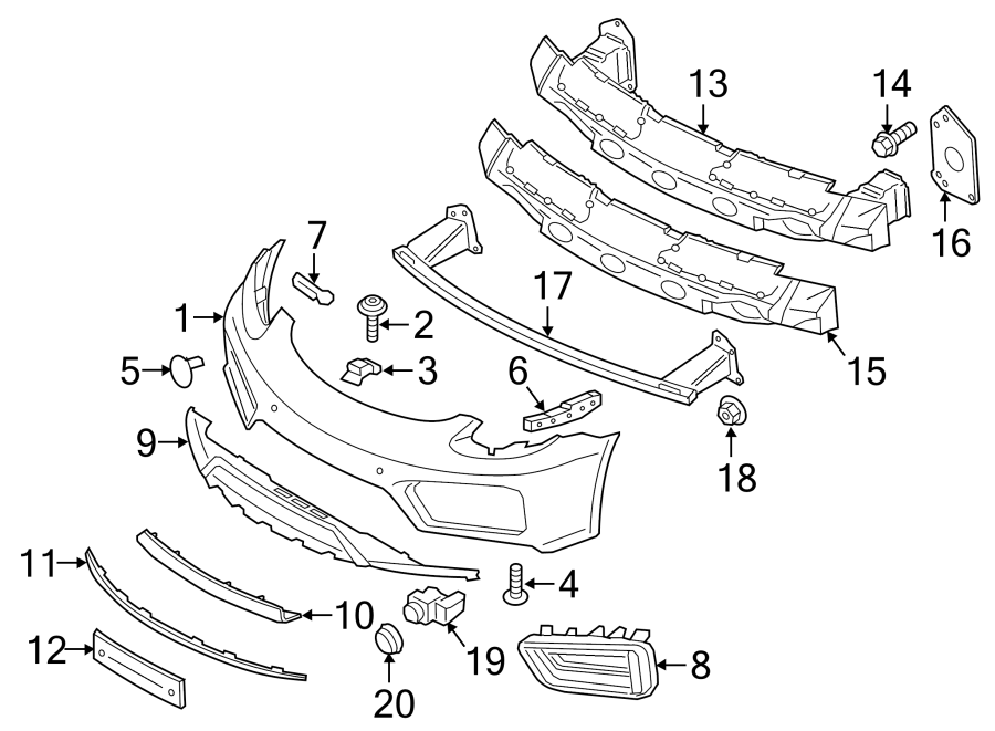 Diagram FRONT BUMPER. BUMPER & COMPONENTS. for your 2010 Porsche Cayenne  Turbo S Sport Utility 