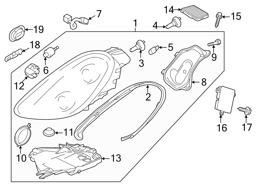 Diagram FRONT LAMPS. HEADLAMP COMPONENTS. for your 2019 Porsche Cayenne   