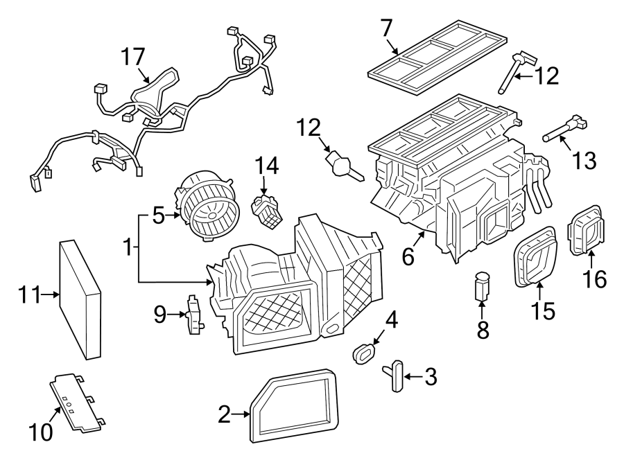 Diagram AIR CONDITIONER & HEATER. EVAPORATOR & HEATER COMPONENTS. for your 2023 Porsche Cayenne   