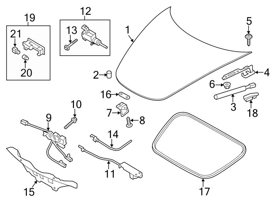 Diagram HOOD & COMPONENTS. for your 2004 Porsche Cayenne  Turbo Sport Utility 