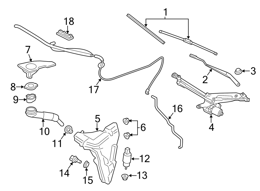 Diagram WINDSHIELD. WIPER & WASHER COMPONENTS. for your 2022 Porsche Cayenne   