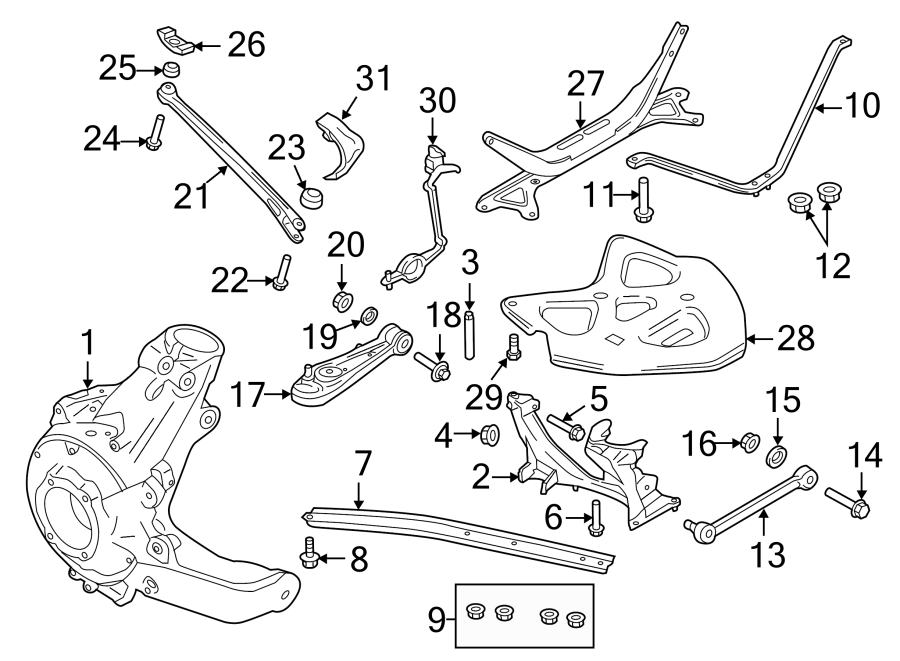 Diagram REAR SUSPENSION. SUSPENSION COMPONENTS. for your 2010 Porsche Cayenne  Turbo S Sport Utility 