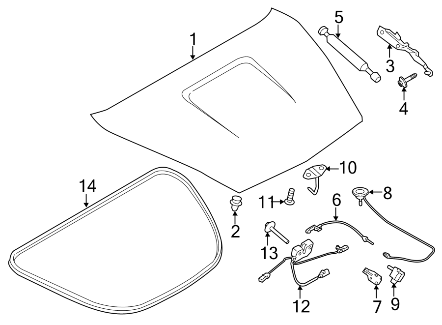 Diagram ENGINE LID. LID & COMPONENTS. for your 2010 Porsche Cayenne   