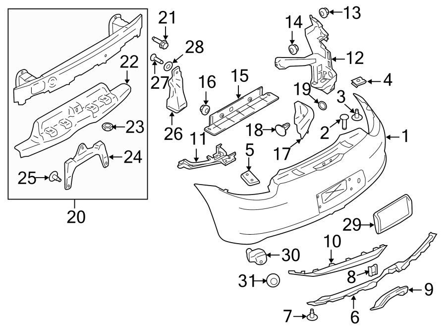 31REAR BUMPER. BUMPER & COMPONENTS.https://images.simplepart.com/images/parts/motor/fullsize/6946650.png