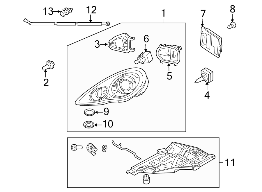 Diagram FRONT LAMPS. HEADLAMP COMPONENTS. for your 2013 Porsche Cayenne   