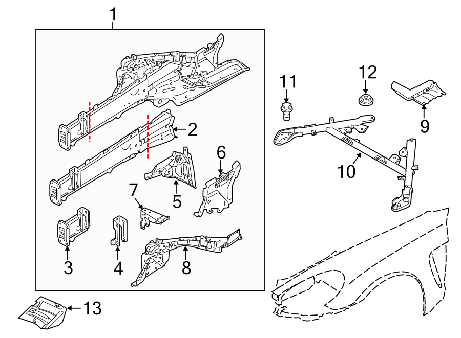 Diagram FENDER. STRUCTURAL COMPONENTS & RAILS. for your Porsche