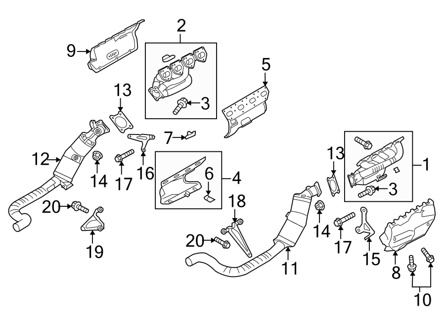 Diagram EXHAUST SYSTEM. EXHAUST MANIFOLD. for your 2019 Porsche Cayenne   