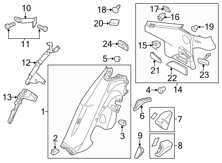 Diagram QUARTER PANEL. INTERIOR TRIM. for your 2006 Porsche Cayenne  Turbo S Sport Utility 