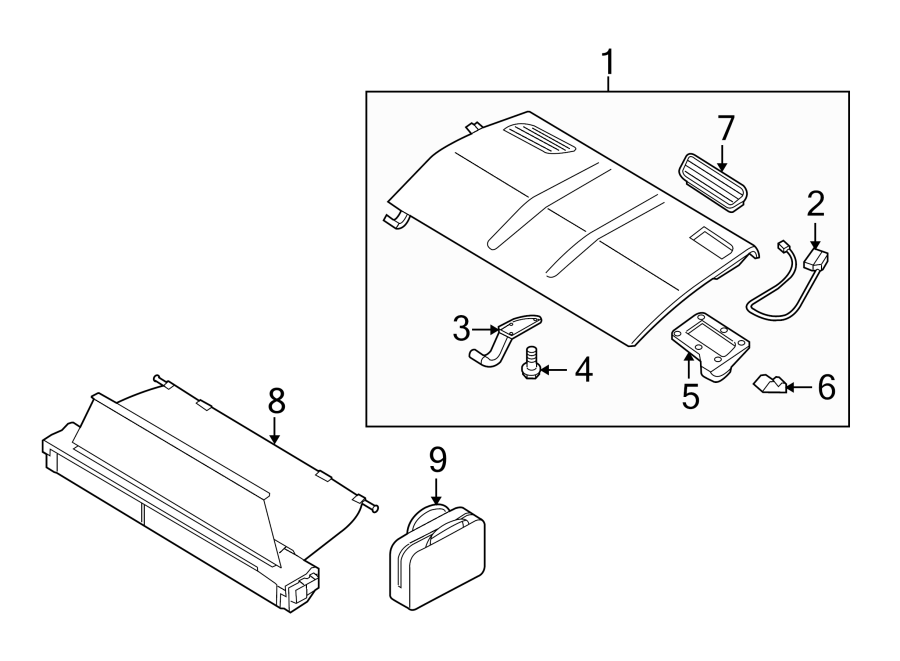 REAR BODY & FLOOR. PACKAGE SHELF TRIM.