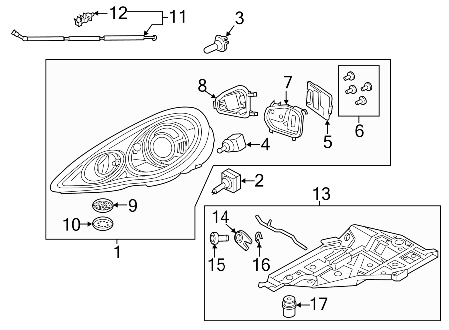 Diagram FRONT LAMPS. HEADLAMP COMPONENTS. for your 2011 Porsche Cayenne   