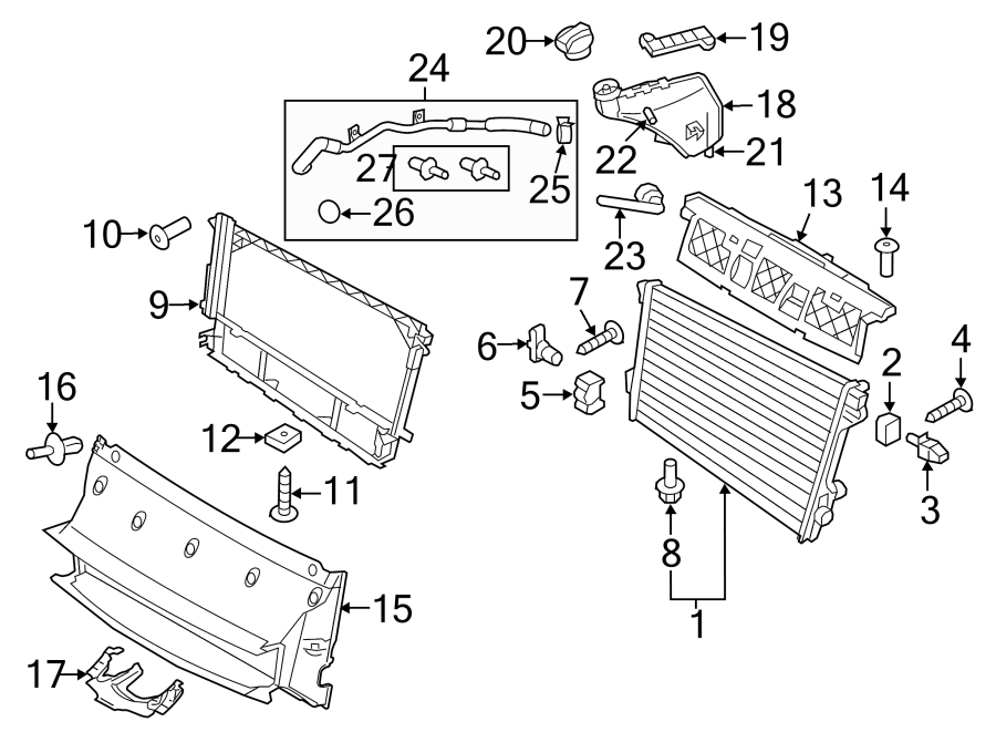 Diagram RADIATOR & COMPONENTS. for your 2004 Porsche Cayenne  Turbo Sport Utility 