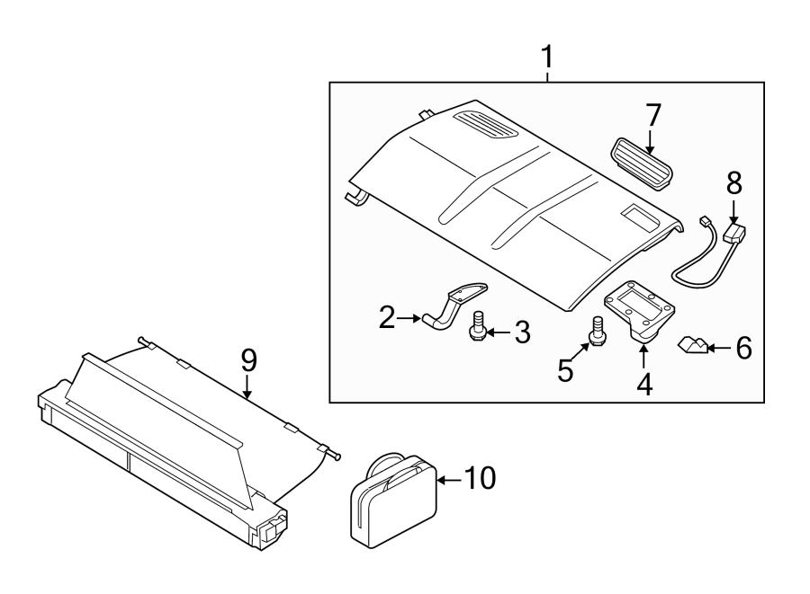 REAR BODY & FLOOR. PACKAGE SHELF TRIM.