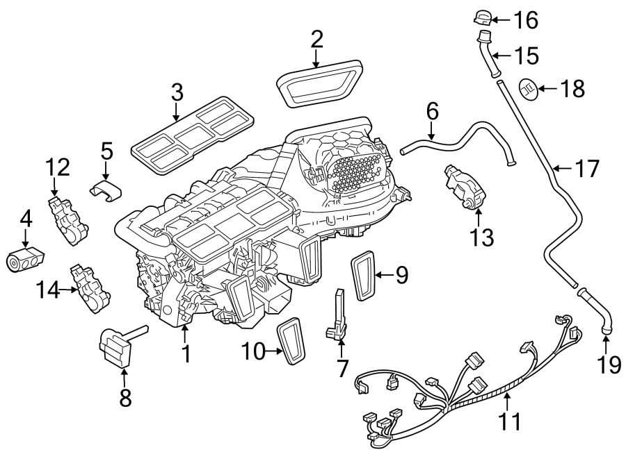 Diagram AIR CONDITIONER & HEATER. EVAPORATOR & HEATER COMPONENTS. for your 2019 Porsche Cayenne  Base Sport Utility 