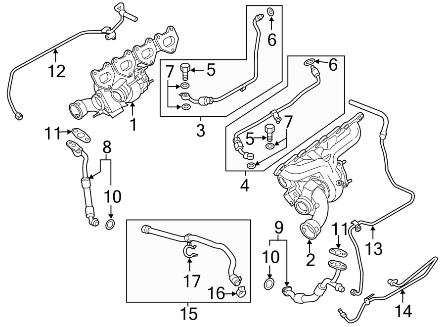 Diagram TURBOCHARGER & COMPONENTS. for your 2017 Porsche Cayenne  S E-Hybrid Platinum Edition Sport Utility 