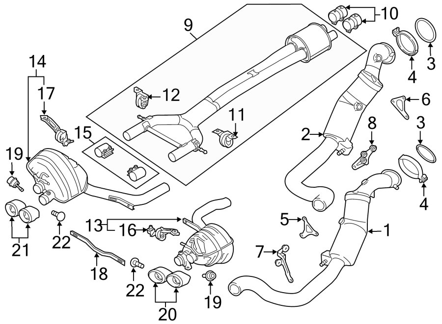 Diagram EXHAUST SYSTEM. EXHAUST COMPONENTS. for your 2018 Porsche Cayenne   