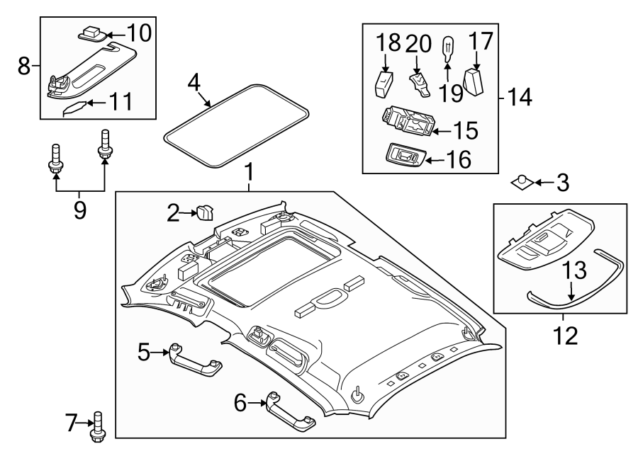 Diagram ROOF. INTERIOR TRIM. for your 2013 Porsche Cayenne  Base Sport Utility 