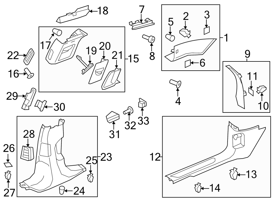 Diagram PILLARS. ROCKER & FLOOR. INTERIOR TRIM. for your Porsche 718 Cayman  