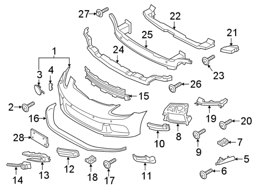 Diagram FRONT BUMPER & GRILLE. BUMPER & COMPONENTS. for your 2005 Porsche Cayenne   