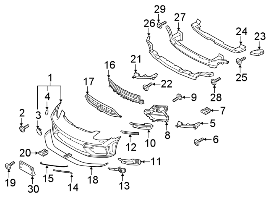 Diagram Front bumper & grille. Bumper & components. for your 2018 Porsche Panamera   