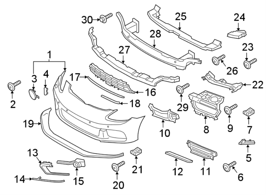 Diagram FRONT BUMPER & GRILLE. BUMPER & COMPONENTS. for your 2017 Porsche Cayenne   