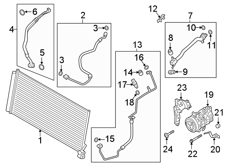 Diagram AIR CONDITIONER & HEATER. COMPRESSOR & LINES. CONDENSER. for your Porsche