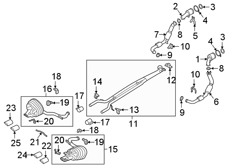 Diagram EXHAUST SYSTEM. EXHAUST COMPONENTS. for your 2023 Porsche Cayenne  E-Hybrid Coupe Platinum Edition Sport Utility 