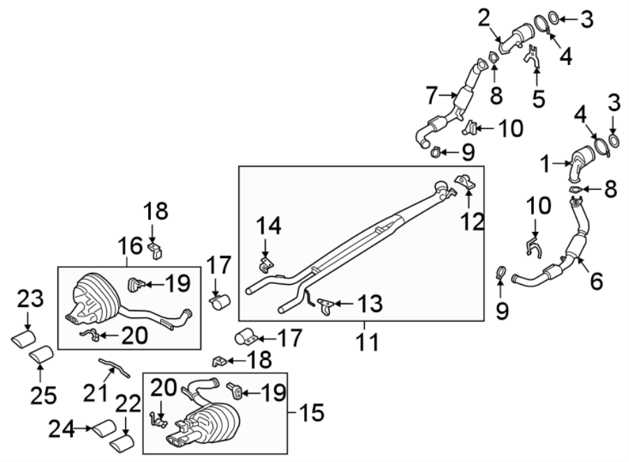 Diagram EXHAUST SYSTEM. EXHAUST COMPONENTS. for your 2013 Porsche Cayenne  Turbo Sport Utility 