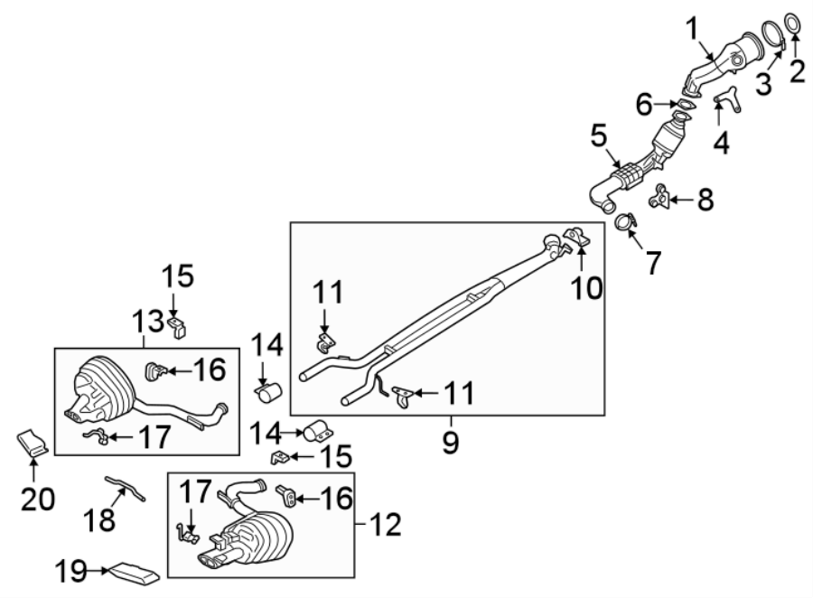 Diagram EXHAUST SYSTEM. EXHAUST COMPONENTS. for your 2023 Porsche Cayenne  S Coupe Platinum Edition Sport Utility 