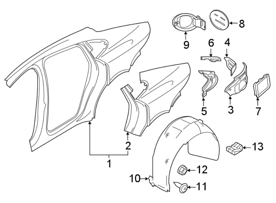 Quarter panel & components.https://images.simplepart.com/images/parts/motor/fullsize/6952675.png