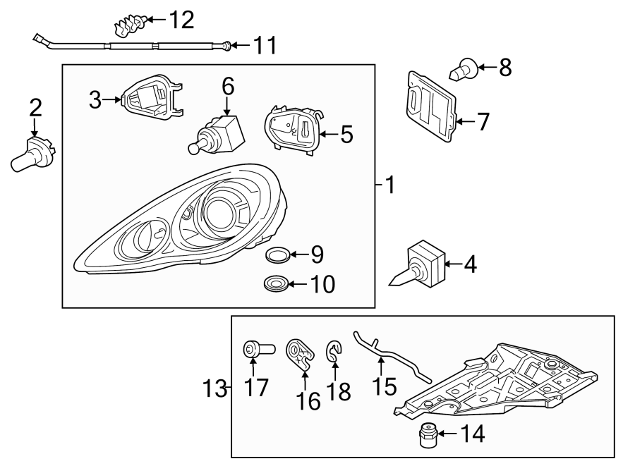 Diagram FRONT LAMPS. HEADLAMP COMPONENTS. for your 2012 Porsche Cayenne   