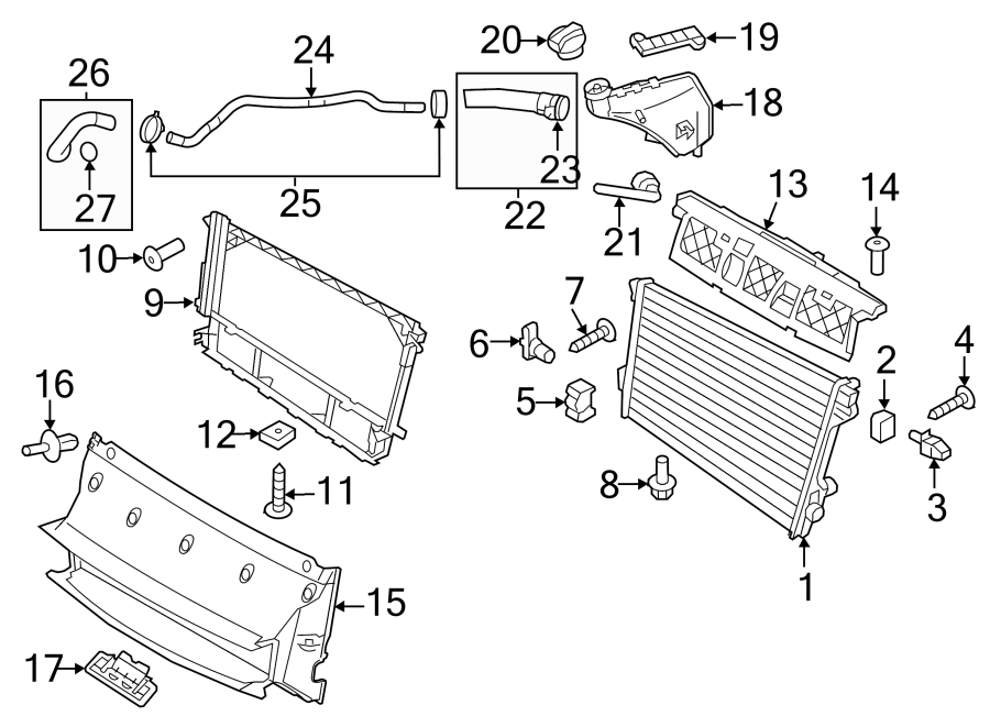 Diagram RADIATOR & COMPONENTS. for your Porsche