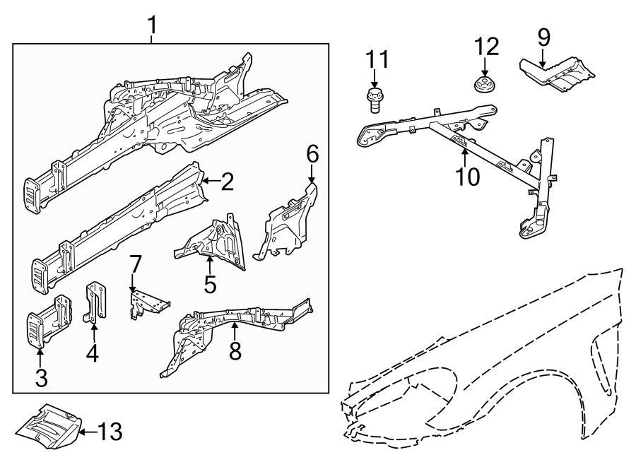 Diagram FENDER. STRUCTURAL COMPONENTS & RAILS. for your Porsche