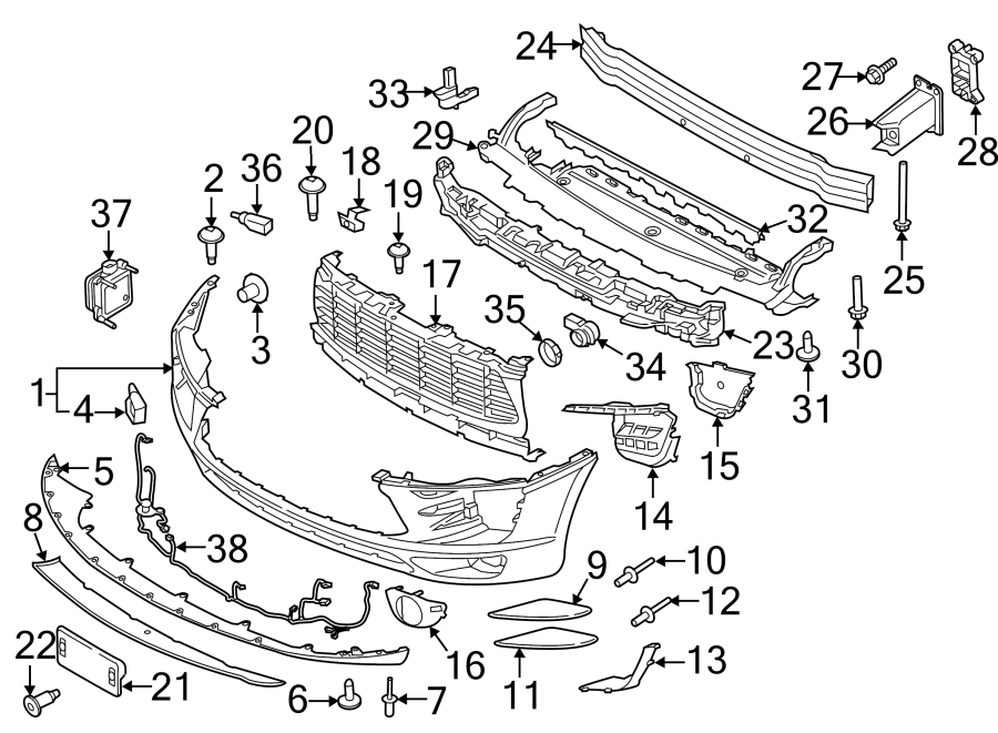 Diagram FRONT BUMPER & GRILLE. BUMPER & COMPONENTS. for your 2017 Porsche Cayenne   