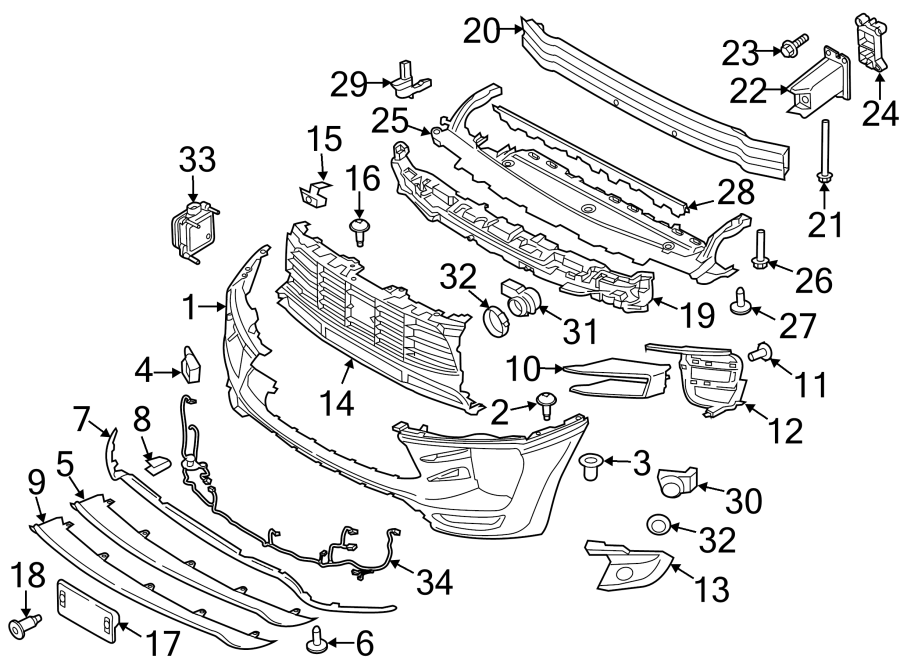 Diagram Front bumper & grille. Bumper & components. for your 2017 Porsche Cayenne   