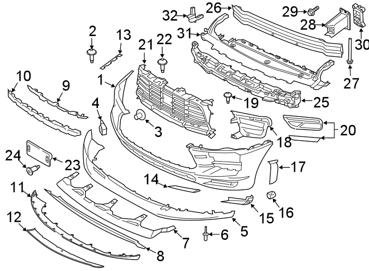 Diagram FRONT BUMPER & GRILLE. BUMPER & COMPONENTS. for your 2014 Porsche Cayenne  S Sport Utility 