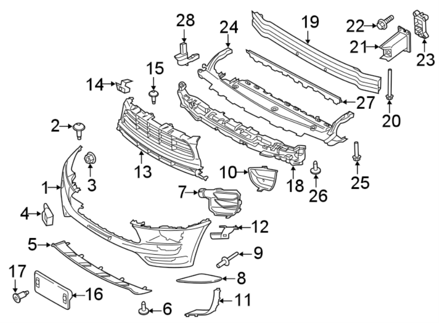 Diagram FRONT BUMPER & GRILLE. BUMPER & COMPONENTS. for your 2015 Porsche Cayenne  S Sport Utility 