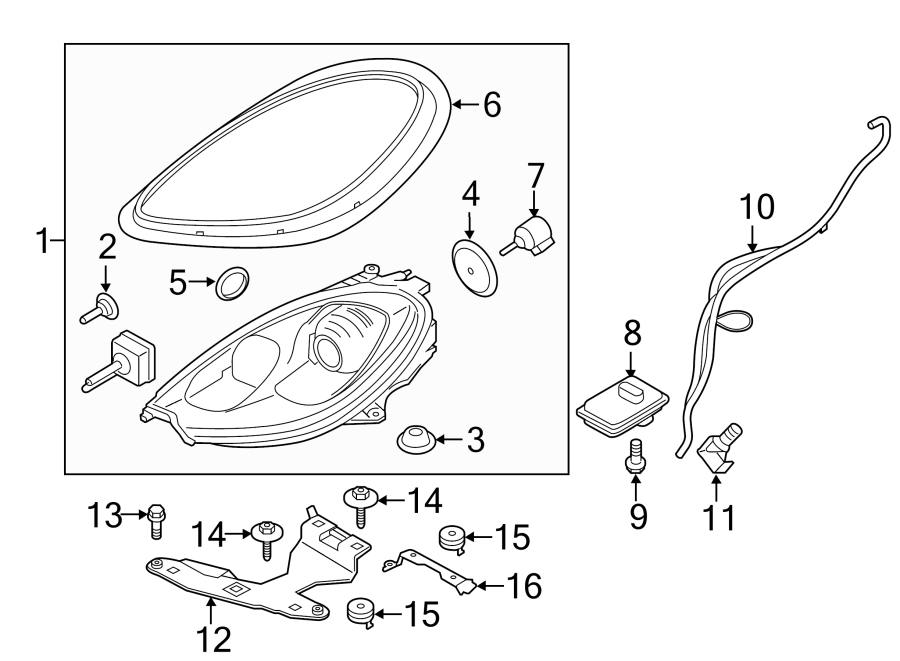 Diagram FRONT LAMPS. HEADLAMP COMPONENTS. for your Porsche