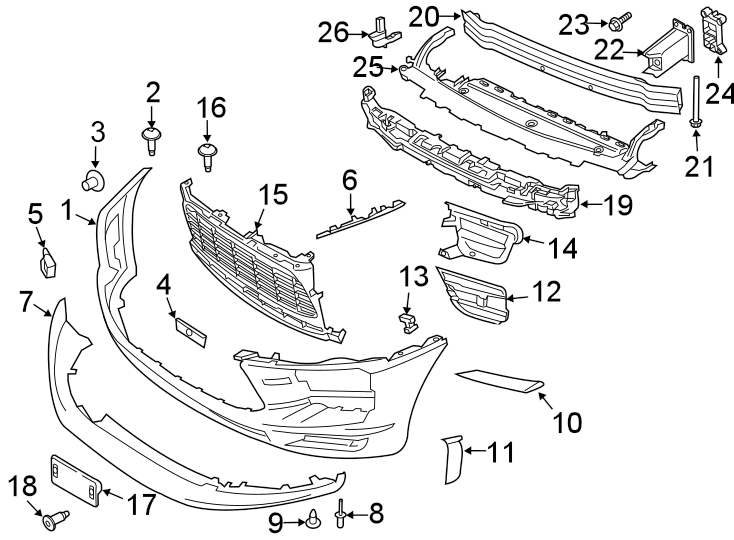 Diagram FRONT BUMPER & GRILLE. BUMPER & COMPONENTS. for your 2016 Porsche Cayenne  Turbo Sport Utility 