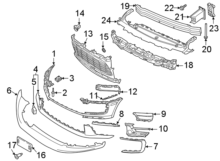 19Front bumper & grille. Bumper & components.https://images.simplepart.com/images/parts/motor/fullsize/6960017.png