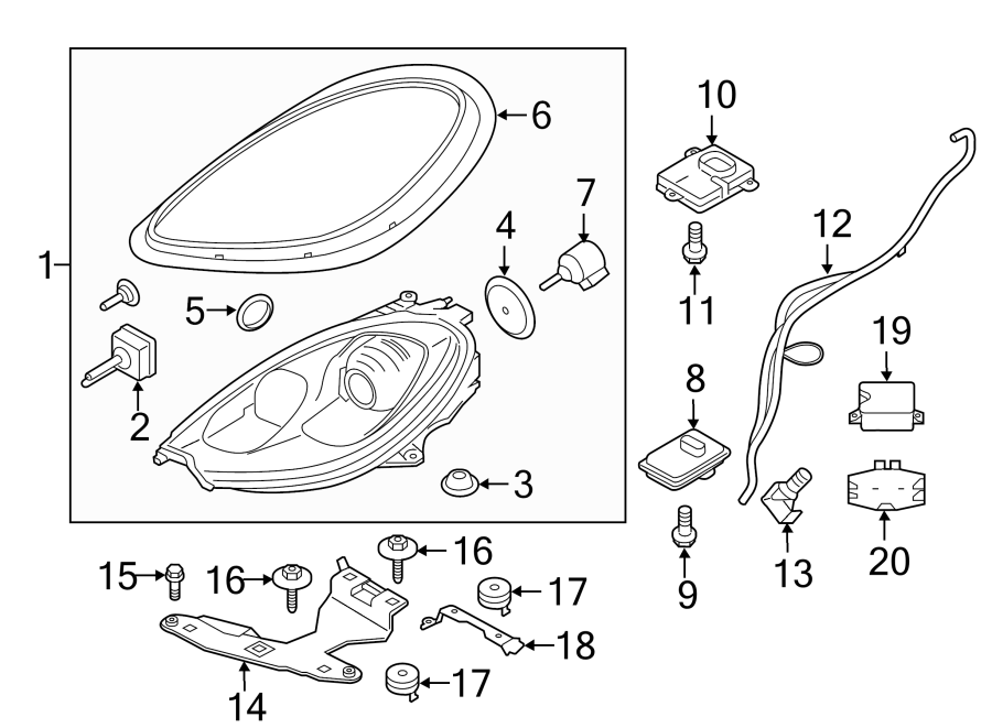 Diagram FRONT LAMPS. HEADLAMP COMPONENTS. for your 2023 Porsche Cayenne  Turbo Coupe Sport Utility 