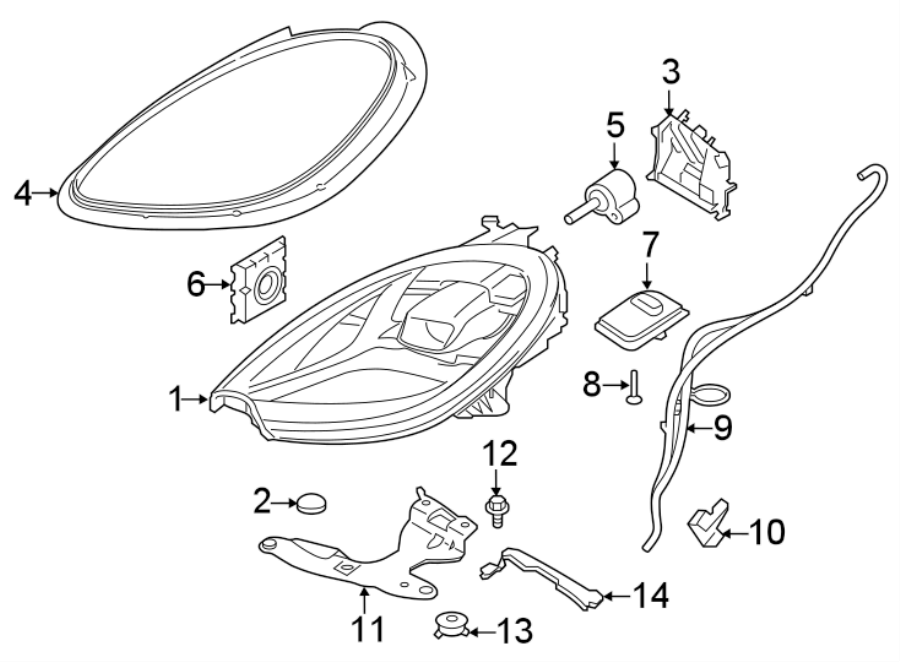 Diagram FRONT LAMPS. HEADLAMP COMPONENTS. for your Porsche