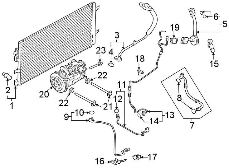 Diagram Air conditioner & heater. Compressor & lines. Condenser. for your 2023 Porsche Cayenne  Coupe Sport Utility 