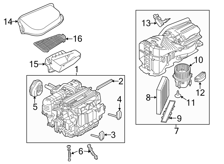 Diagram AIR CONDITIONER & HEATER. EVAPORATOR & HEATER COMPONENTS. for your 2014 Porsche Cayenne   