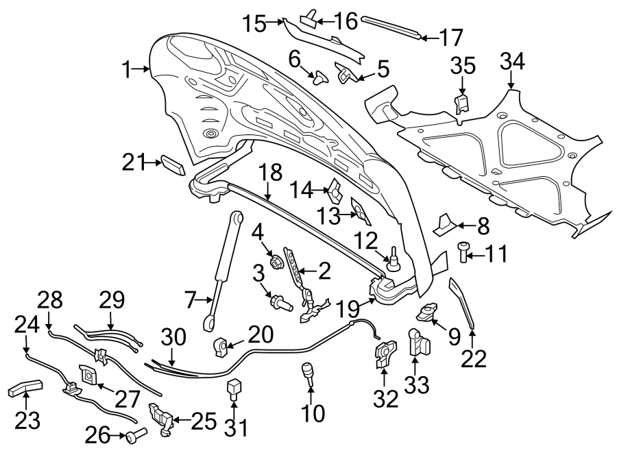 Diagram HOOD & COMPONENTS. for your Porsche