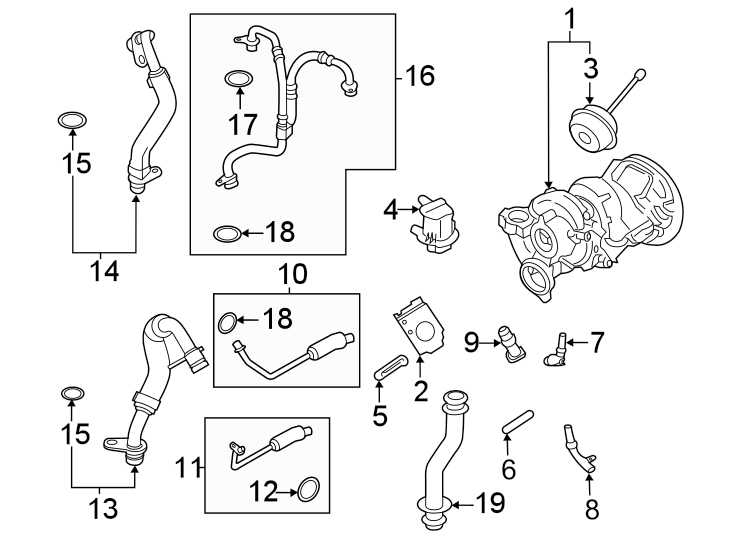 Diagram Engine / transaxle. Turbocharger & components. for your 2024 Porsche Cayenne  Turbo E-Hybrid Coupe Sport Utility 