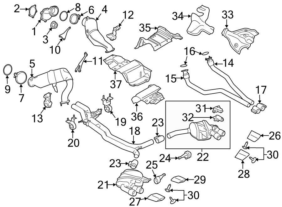 Diagram EXHAUST SYSTEM. EXHAUST COMPONENTS. for your 2012 Porsche Cayenne   