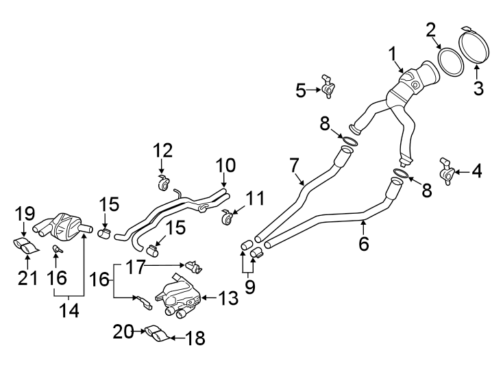 Diagram Exhaust system. Exhaust components. for your 2024 Porsche Cayenne  Turbo E-Hybrid Coupe Sport Utility 